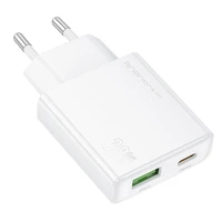 Borofone Įkroviklis BN25 Wish (Ultra Thin) - USB + Type-C - PD QC 3.0 30W baltas