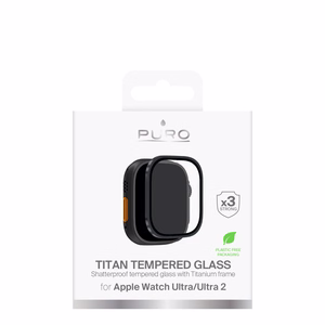 "Puro" grūdintas stiklas su titano rėmeliu, skirtas "Apple Watch Ultra" / "Ultra 2" / "Ultra 3M" - Juodas