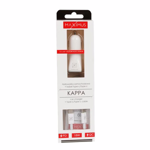 Automobilinis įkroviklis MX KAPPA 18W PD+QC, USB-A+C + C/C laidas 20W PD, baltas