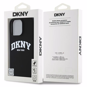DKNY Silikoninis baltas spausdintas logotipas magnetinis iPhone 16 Pro dėklas - juodas
