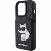 Karl Lagerfeld Saffiano Cardslots and Stand Monogram Choupette Dėklas telefonui iPhone 15 Pro Max - juodas