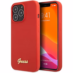 Dėklas Guess GUHCP13XLSLMGRE iPhone 13 Pro Max 6.7" raudona/bordo kietas dėklas Silikoninis Vintage Auksinis Logotipas