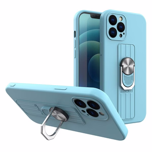 Ring Case silikoninis dėklas telefonui su piršto laikikliu ir stovu iPhone 12 mini šviesiai mėlynas