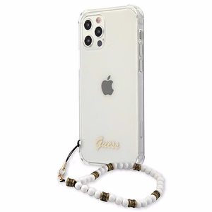Guess GUHCP12LKPSWH iPhone 12 Pro Max 6,7 skaidrus kietas dėklas balta perlų kolekcija