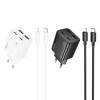 Įkroviklis telefonui Hoco 2 x USB C + 2 x USB A QC3.0 PD 3A 30W + kabelis USB C į Lightning N56 baltas