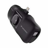 Wozinsky WF16-YLS 5000mAh 15W Lightning mini išorinė baterija su įmontuotu USB-C kabeliu ir Apple Watch įkrovikliu - juoda