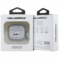 Dėklas ausinėms AirPods 4 Karl Lagerfeld Monogram Choupette Head – sidabrinis