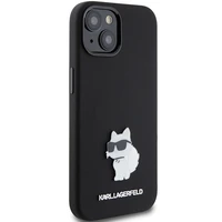 Karl Lagerfeld silikoninis Choupette Metal Pin dėklas telefonui iPhone 15 Plus / 14 Plus - juodas