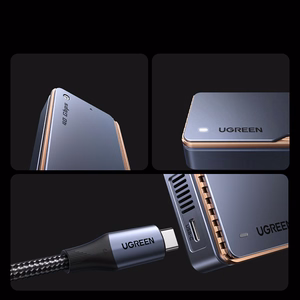 Ugreen D703 USB4 40Gb/s M.2 NVMe SSD dėklas su aktyviu aušinimu - pilkas