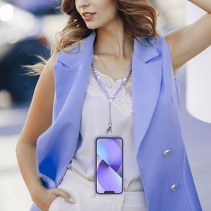 CRYSTAL DIAMOND telefono dirželis, telefono pakabukas / virvelės ilgis 74 cm (37 cm kilpoje) / ant kaklo – violetinis