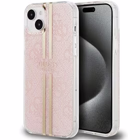 Guess IML 4G Gold Stripe dėklas telefonui iPhone 15 Plus / 14 Plus - rožinis