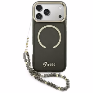 Guess IML Glitters Script Dirželis MagSafe dėklas for iPhone 17 Pro Max - juodas