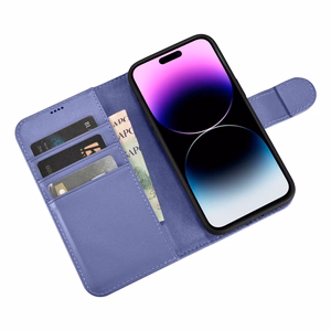 iCarer Dėklas telefonui 2in1 odinis flip dėklas su dangteliu Anti-RFID šviesiai violetinis iPhone 14 Pro (WMI14220726-LP)