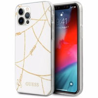 Guess Gold Chain Collection dėklas telefonui iPhone 12 Pro Max 6.7" - balta