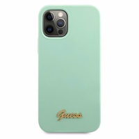 Guess Metal Logo Script dėklas iPhone 12 Pro Max 6.7" - žalia
