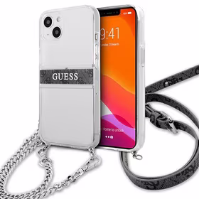 Guess GUHCP13SKC4GBSI iPhone 13 mini 5.4" Permatomas kietas dėklas 4G Pilkas Dirželis Sidabrinė Grandinė