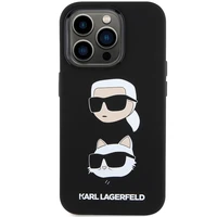 Karl Lagerfeld silikoninis dėklas telefonui su Karl&Choupette galva iPhone 15 Pro - juodas