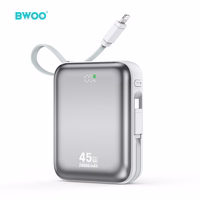 BWOO 20000mAh Fast Charging Išorinė baterija PD45W With 2 Cables Type C and Lightning P78 sidabrinis