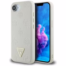 Guess Grained Hot Stamp Peony Triangle Logo Magnetinis dėklas telefonui iPhone 16e - smėlio