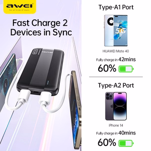 Išorinė baterija Power Bank Awei P20K 5V/2.4A 10000mAh juoda