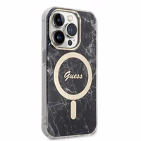 Rinkinys Guess GUBPP14XHMEACSK dėklas + įkroviklis iPhone 14 Pro Max 6.7" juodas/kietas dėklas Marmuras Magnetinis