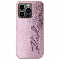 Karl Lagerfeld Wrinkled Metal Signature dėklas telefonui iPhone 15 Pro Max - rožinis
