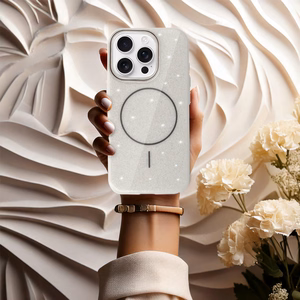 Magnetinis Itin Plonas Blizgus dėklas Iphone 15 Pro sidabrinė