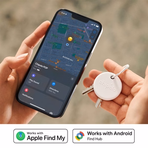 Baltas „Chipolo POP“ Bluetooth sekiklis su keičiama baterija, skirtas „iOS“ ir „Android“ įrenginiams