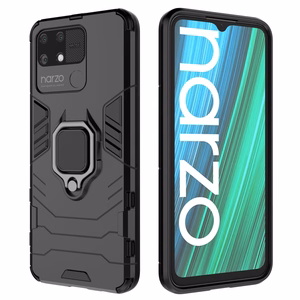 Ring Armor tvirtas hibridinis dėklas su magnetiniu laikikliu Realme Narzo 50A Juodas