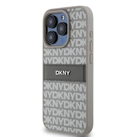 DKNY Odinis mono juosta ir metalinis logotipas dėklas telefonui iPhone 15 Pro Max - smėlio