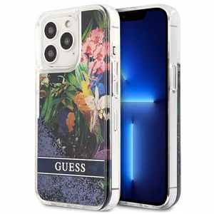 Guess GUHCP13LLFLSB iPhone 13 Pro / 13 6.1" blue/blue hardcase Flower Liquid Glitter