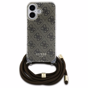 Guess Crossbody Cord 4G Print dėklas su dirželiu iPhone 16 - rudas