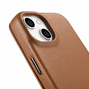iCarer CE Premium odinis folio dėklas iPhone 14 Plus su MagSafe magnetiniu flipu - brūdas