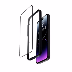 Crong Anti-Bacterial 3D Armor Glass 9H visą ekraną dengiantis grūdintas apsauginis stiklas, skirtas iPhone 14 Pro Max, su montavimo rėmeliu