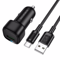 "Borofone" automobilinis įkroviklis BZ34 Cloud - USB - QC 3.0 18W su USB-C tipo kabeliu, juodas