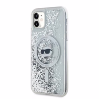 Karl Lagerfeld Skystas Blizgučiai Choupette galvos MagSafe dėklas iPhone 11 / Xr - permatomas