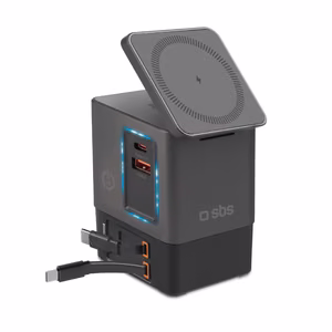 SBS Power Dock 6-in-1 su MagSafe, stovu ir USB-C kabeliais 65W – juodas