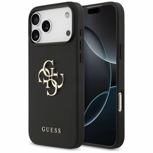 Guess Grūdėtas Didelis 4G ir Klasikinis Logotipas dėklas telefonui iPhone 17 Pro Max - juodas