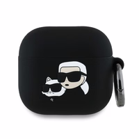 Karl Lagerfeld silikoninis Karl&Choupette galvos 3D dėklas AirPods 4 - juoda