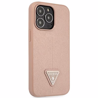 Guess GUHCP14XPSATLP iPhone 14 Pro Max 6.7" rožinis kietasis dėklas Saffiano Triangle Logo