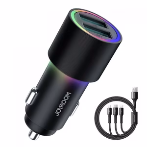 Car Charger Joyroom "JR-CL10" Black 24W (2xUSB / with LED Lighting) + "3in1" universal cable