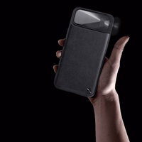 Nillkin CamShield Leather S dėklas iPhone 14 dėklas su kameros dangteliu juodas