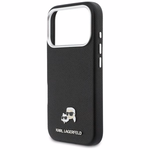 Dėklas Karl Lagerfeld PU Karl and Choupette Heads Pins MagSafe Apple iPhone 17 Pro juodas