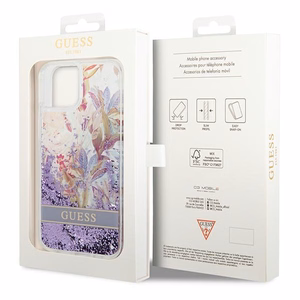 Guess GUHCP14MLFLSU iPhone 14 Plus 6.7" фиолетовый/фиолетовый жёсткий чехол Flower Liquid Glitter