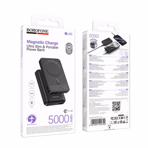Borofone 5000mAh išorinė baterija BJ82 Dawn – USB – magnetinė, su indukciniu įkrovimu, juoda