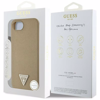 Guess Grained Triangle MagSafe dėklas telefonui iPhone 16e - ruda
