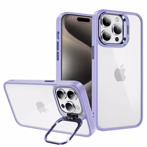 Tel Protect Dėklas telefonui su stovu + kameros stiklas Iphone 15 Plus šviesiai violetinė