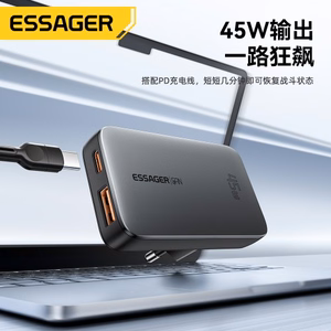 Įkroviklis Essager GaN Ultra juodas 45W (1xPD / 1xQC3.0)