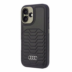 Audi Sintetinės odos Magnetinis iPhone 16 6.1" juodas/juodas kietas dėklas AU-TPUPCMIP16-GT/D3-BK