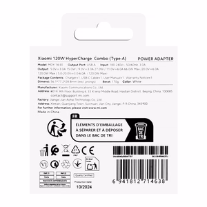 "Xiaomi BHR9462EU" 120W 6A USB-A sieninis įkroviklis su USB-C kabeliu - baltas